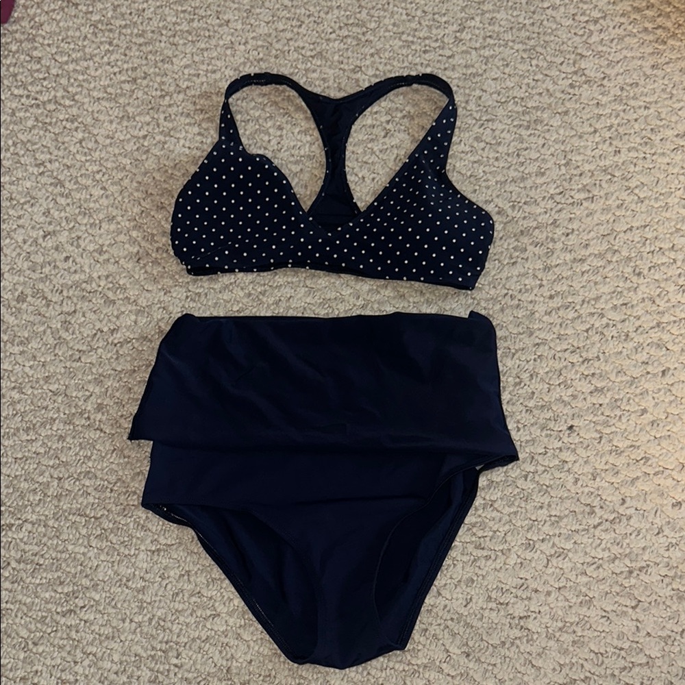 Aerie Blue and White Polka Dot Bikini Set